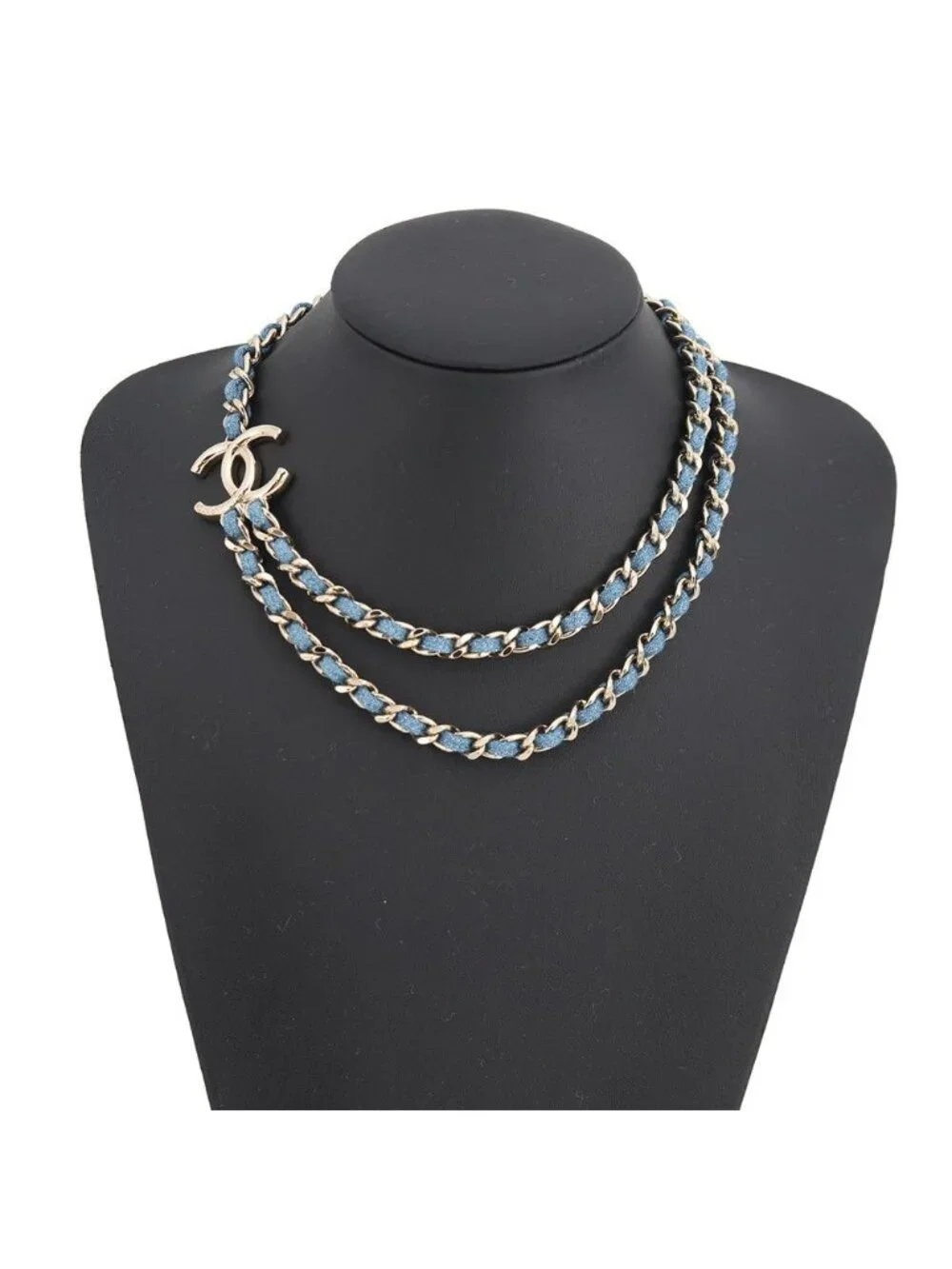 Chanel Necklace CC Logo Charm Denim B 25 P Choker